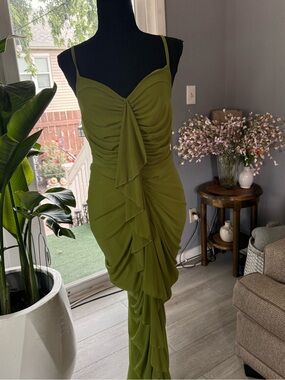 SHEIN Olive Green Ruffle-Front Maxi Dress